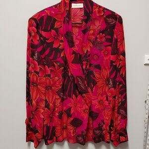 Dana Buchman Pink and Black Floral Blouse, Size 10